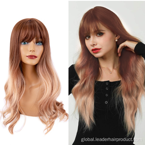 Synthetic Hair Wigs Brown Ash Long Wavy Synthetic Wig With Bangs Manufactory